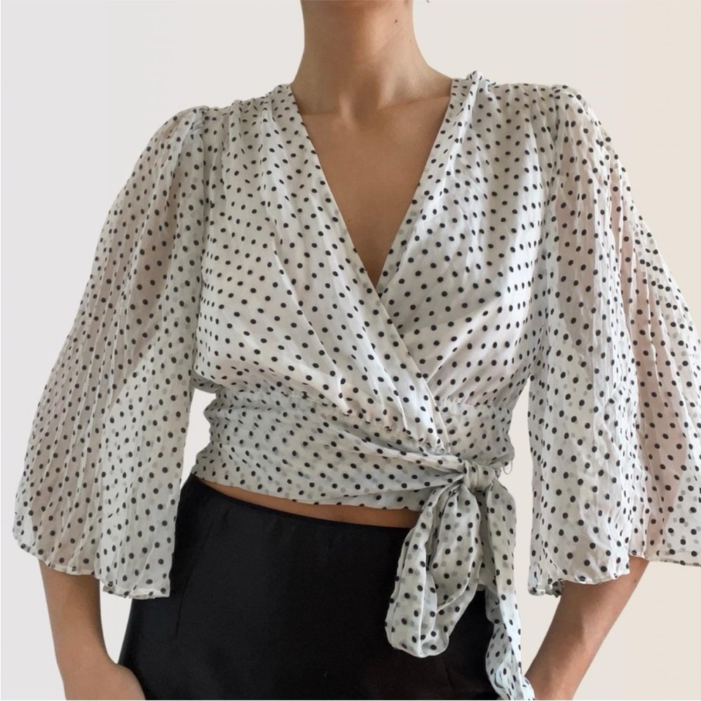 Alice + Olivia Polka Dot Wrap Top Size L